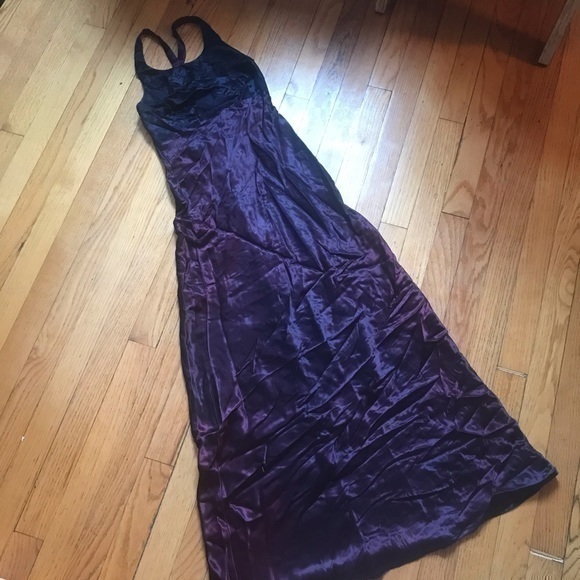 Rampage Long Purple Satin Gown With Pretty Lace - Picture 1 of 7